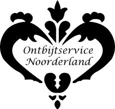 Zwart-wit logo van Ontbijtservice Noorderland met decoratief hartvormig ontwerp.
