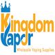 Kingdom Vapor logo with crown, text reads "Wholesale Vaping Supplies" in orange and blue.