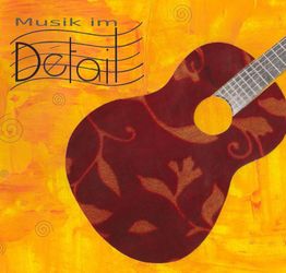 Illustration einer Gitarre auf gelbem Hintergrund mit dem Text "Musik im Detail".