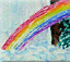 Gemaltes Bild mit einem Regenbogen, Bäumen und blauem Himmel im Hintergrund.
