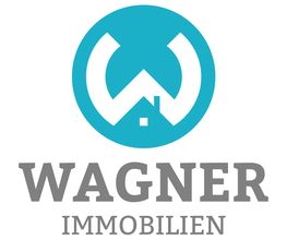 Logo von Wagner Immobilien mit blauem Symbol und grauem Text auf weißem Hintergrund.