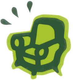 Dibujo de un sillón verde con líneas simplificadas y decoraciones abstractas.