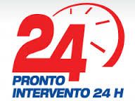 Logo con numero 24 rosso e scritta "Pronto intervento 24 H" in blu.