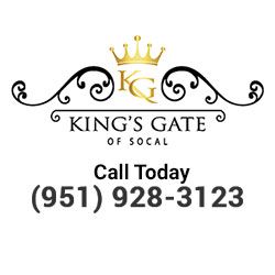 Logo with decorative crown, "King's Gate of SoCal", and a phone number.