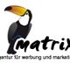 Ein Tukan neben dem Schriftzug "matrix", darunter "agentur für werbung und marketing".