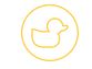 Yellow duck outline inside a circle on a white background.