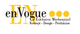 Logo mit Schriftzug: "enVogue, Exklusive Werbemittel, Konzept, Design, Produktion" in Gelb und Schwarz.