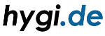 Logo der Website "hygi.de" in schwarzer und blauer Schrift auf weißem Hintergrund.