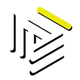 Logo stilizzato con linee nere e un tratto giallo, formando una forma geometrica dinamica.