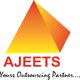 Logo with an orange gradient triangle above the word "AJEETS" and "Yours Outsourcing Partner...".