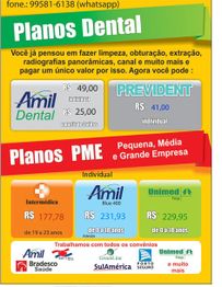 Imagem promocional de planos dentais e de saúde com preços e logotipos de diferentes operadoras.