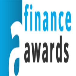 Logo with the words "Finance Awards" in blue and black text on a white background.