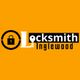 Orange background with "Locksmith Inglewood" and a lock icon integrated into the design.