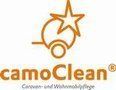 Logo mit orangefarbenem Symbol und Schriftzug "camoClean® Caravan- und Wohnmobilpflege".