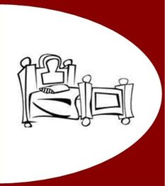 Schwarz-weißes abstraktes Bild von zwei stilisierten Figuren in einem Bett, roter Rand.