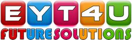 Bunte Buchstaben "EYT4U Future Solutions" auf farbigen Quadraten.