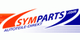 Logo mit Text: "SYMPARTS.COM" und "AUTOTEILE-DIREKT" in Rot und Blau mit dynamischen Linien.