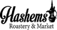 Hashems Roastery & Market logo with a traditional pot design in black and white.