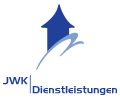 Blaues Pfeil-Logo mit "JWK Dienstleistungen" darunter auf weißem Hintergrund.