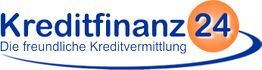Logo von Kreditfinanz24 mit dem Slogan "Die freundliche Kreditvermittlung" und einer orange-blauen Grafik.