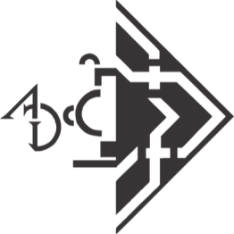 Diseño abstracto simétrico en negro con flechas y formas geométricas entrelazadas.