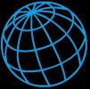 Blaues Drahtgitter-Globus-Symbol auf schwarzem Hintergrund.