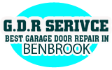 G.D.R Service logo: "Best Garage Door Repair in Benbrook" on a turquoise background.