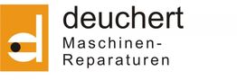 Logo mit orangefarbenem Quadrat, darin ein stilisiertes "d". Text: deuchert Maschinen-Reparaturen.