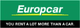 Europcar-Logo mit dem Slogan „You rent a lot more than a car” vor grünem Hintergrund.