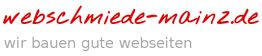 "Logo: webschmiede-mainz.de in Rot, Slogan: wir bauen gute webseiten in Grau."