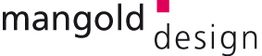 Logo mit Text "mangold design" und einem pinken Quadrat.