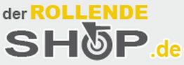 Logo: der ROLLENDE SHOP.de in Schwarz und Gelb, im "O" ein Symbol für ein Rad.