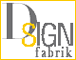 Logo mit dem Text "Design Fabrik", wobei das "S" gelb hervorgehoben ist.