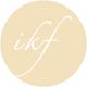 Beiges Logo mit der weißen Schrift "ikf" in eleganter, geschwungener Schriftart.