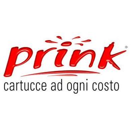 Logo rosso "prink" con slogan "cartucce ad ogni costo" su sfondo bianco.