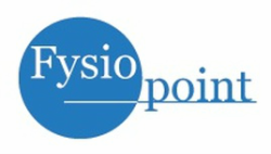 Logo van Fysiopoint: blauwe cirkel met witte tekst "Fysio" en "point" ernaast.