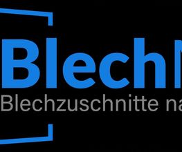 Logo: "BlechMal" in Blau, darunter "Blechzuschnitte nach Maß". Links Blechschemata.
