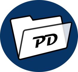 Ordner-Symbol mit den Buchstaben "PD" auf blauem Hintergrund.