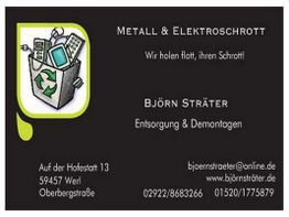Visitenkarte für Metall- und Elektroschrott, Björn Sträter, mit Kontaktinformationen.