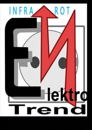Logo mit den Wörtern "Infrarot", "Elektro" und "Trend", roter Pfeil und Steckdose im Hintergrund.