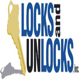 Logo with a large key and text "Locks and Unlocks, Inc." in blue and black.