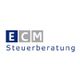 Logo von ECM Steuerberatung mit blau-grauen Buchstaben auf weißem Hintergrund.