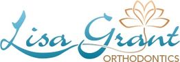 Logo of Lisa Grant Orthodontics with a stylized lotus in blue and gold.
