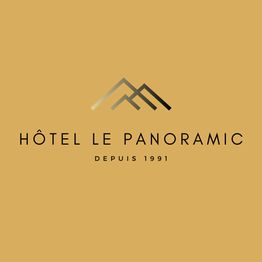 Logo de l'Hôtel Le Panoramic avec deux montagnes stylisées, texte: "Depuis 1991".