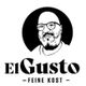 Ein Logo mit einem Portrait eines Mannes und dem Text „El Gusto – Feine Kost“.