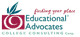 Logo of Educational Advocates College Consulting Corp. with a leaf graphic and "finding your place".
