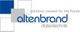 Logo mit blauen und grauen Quadraten, Text: "altenbrand datentechnik", Slogan: "solutions created for the future".
