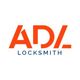 Logo with "ADL" in bold orange and "LOCKSMITH" in smaller blue text below.