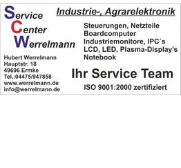 Visitenkarte: Service Center Werrelmann, Elektronik-Dienstleistungen, ISO 9001:2000 zertifiziert.