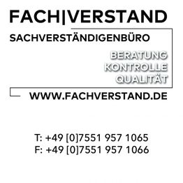 Geschäftskarte von Fach|Verstand Sachverständigenbüro mit Kontaktinfos und URL: www.fachverstand.de.